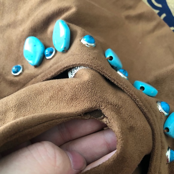 Karen Alexander Boston Proper Brown Suede Dress w/ Turquoise Stones Size 10 - Picture 8 of 14